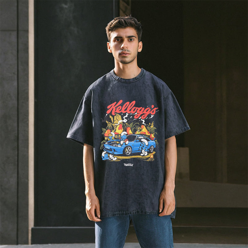 Mens Vintage T Shirt Washed Short Sleeve T-Shirt Men