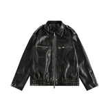 Unisex Pu Jacket Distressed Pu Leather Jacket Motorcycle Jacket