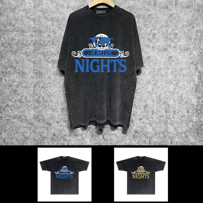 Amiri washed t-shirt earth letter short sleeve