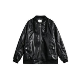 Unisex Pu Jacket Stand Collar Leather Jacket Baseball Uniform