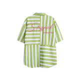 Unisex Shirt Embroidery Loose Patchwork Stripes