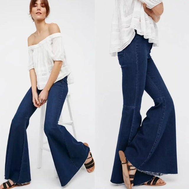 Women Jeans Bell-Bottom Pants Retro Stretch
