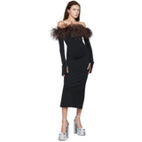 Women Dress Ostrich Feather Elegant Dress