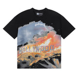 Godspeed t Shirts Los Angeles Hollywood Hills Fire Print Cotton Casual Short Sleeve Men and Women