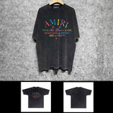 Amiri washed t-shirt watercolor cartoon letter printing short sleeve
