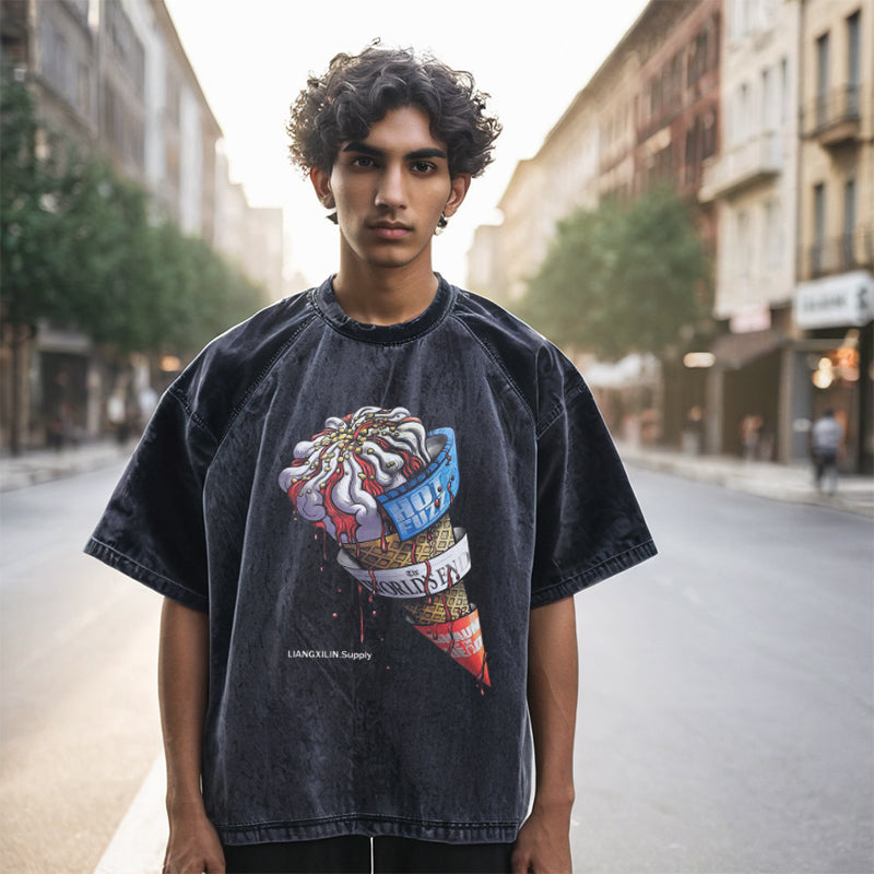 Mens Vintage T Shirt Cotton Washed Sleeve T-Shirt Men's and Women's