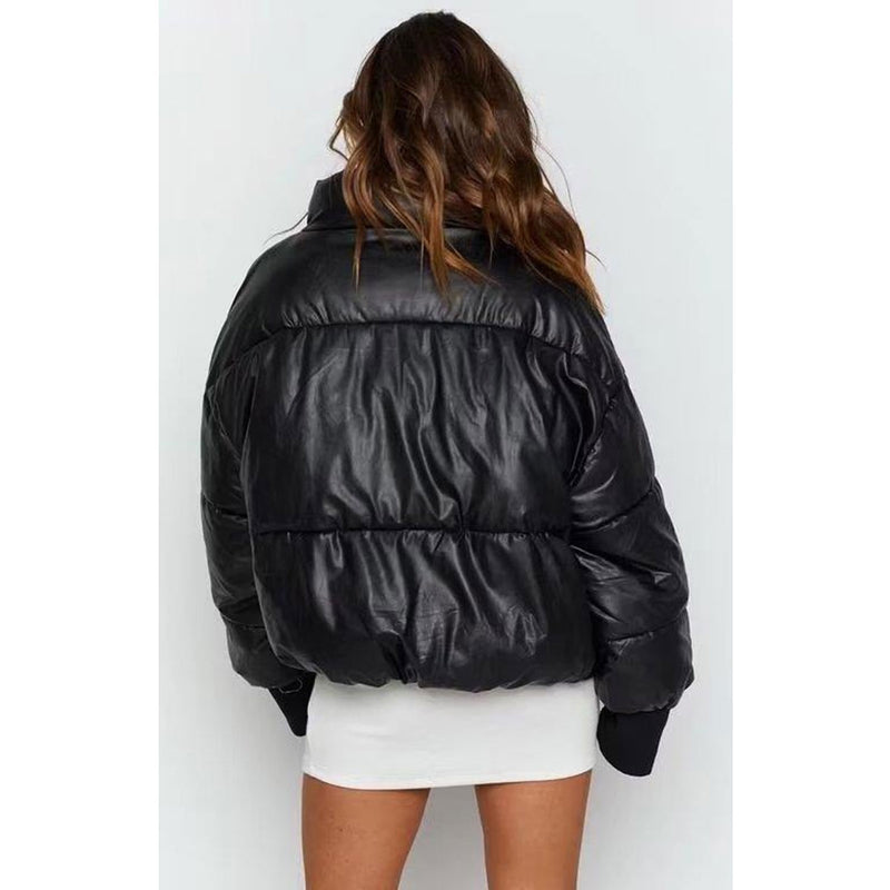 Women Cotton Coat Poly Urethane Leather Thicken Warm Jacket