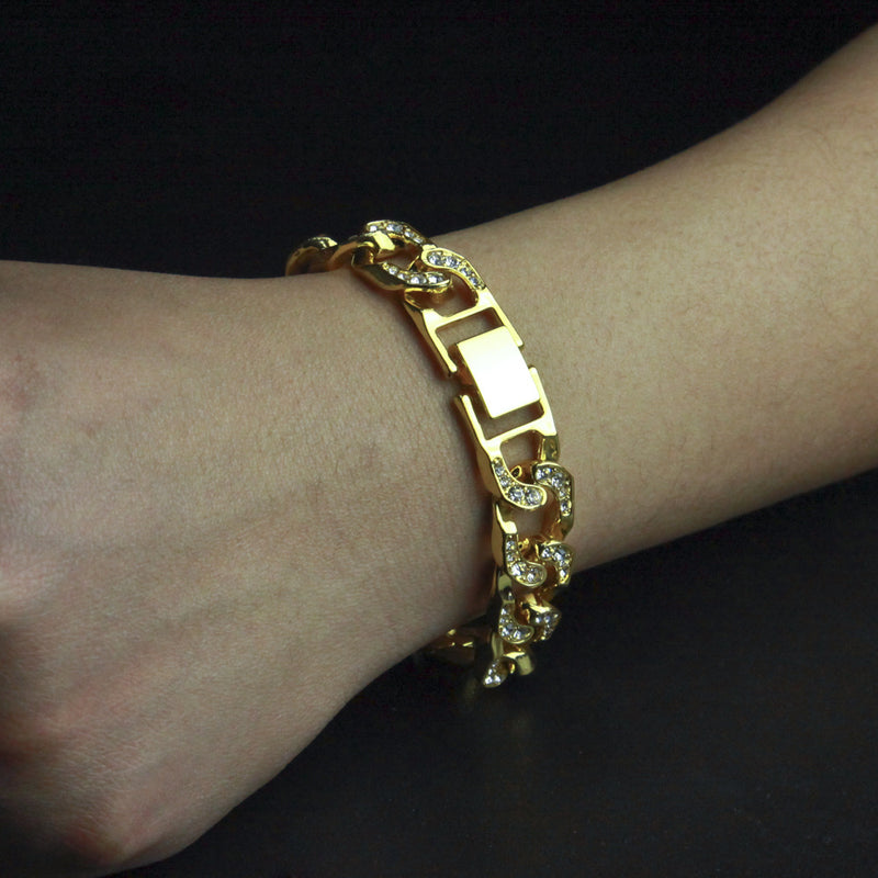 Bracelet Cuban Chain Miami Bracelet Gold Plated with Diamonds St. Valentine's Spectrum