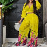 Women Jumpsuit Chiffon Top Wide Leg Pants