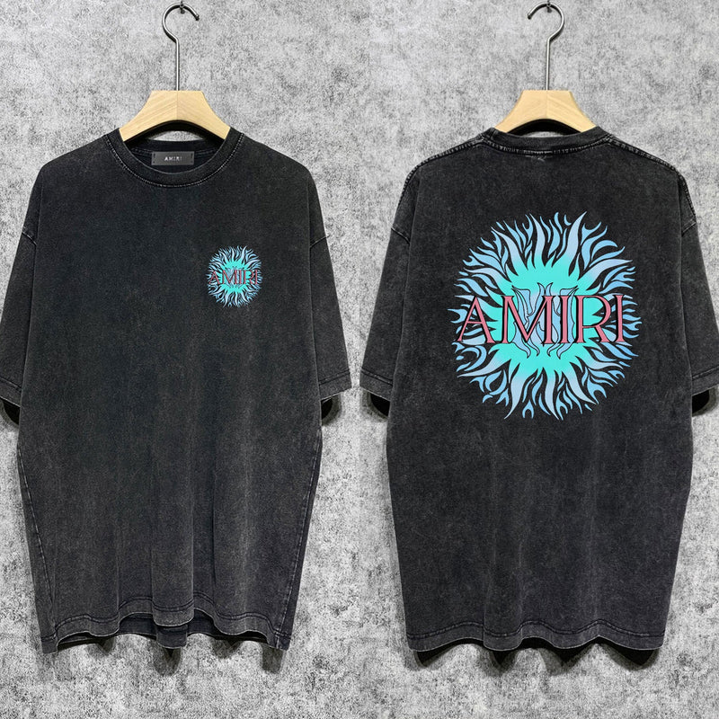 Amiri washed t-shirt colorful sun printing short sleeves