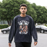 Mens Vintage Long Sleeve Shirt Printed Washed Long Sleeve T-Shirt