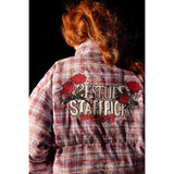 Unisex Coat Vintage Plaid Stand-up Collar Thermal Coat Loose