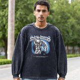 Mens Vintage Long Sleeve Shirt Autumn T-Shirt Cartoon Print Round