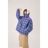 Unisex Coat Plaid Stand-up Collar Cotton-Padded Coat Winter Thickening