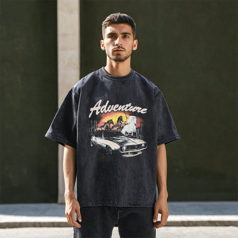 Mens Vintage T Shirt Portrait Print Short Sleeve T-Shirt