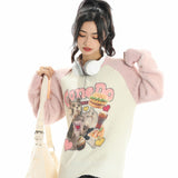 Women Sweater Color Matching Couple Sweater Retro Vibe Loose All-Match