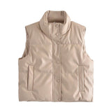 Women Vest Urban Leisure Faux Leather Cotton-Padded Vest