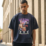 Mens Vintage T Shirt Printed Washing Water Short Sleeve T-Shirt