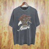 Amiri washed t-shirt brown flying eagle printing short sleeve