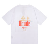 Rhude T Shirt Sailboat Print Hip Hop Men and Women Couple Style