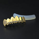 Grillz Hip Hop AAA Zircon Real Gold Plated Pointed Braces