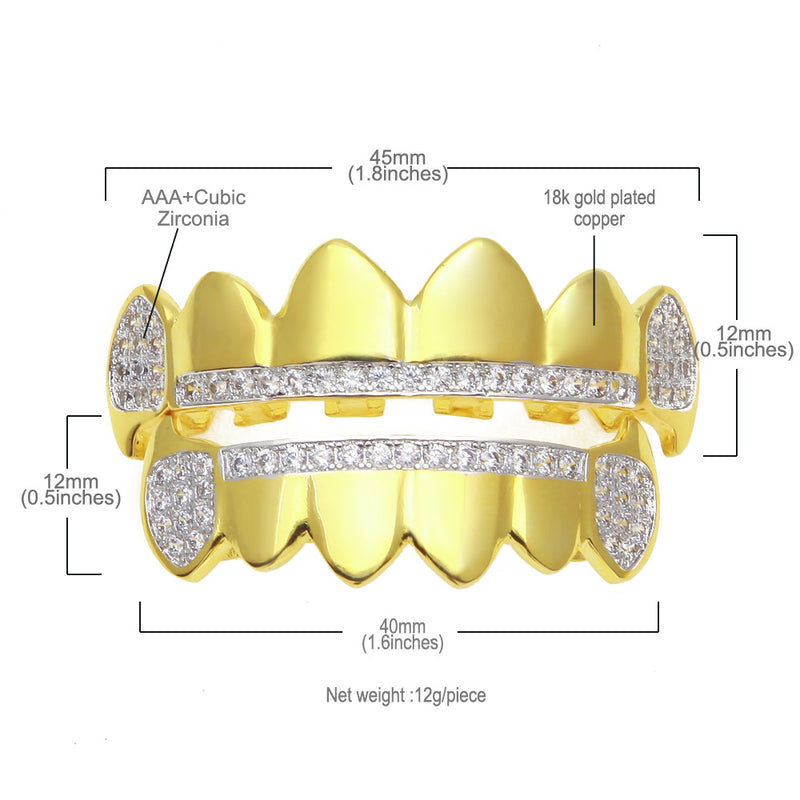 Grillz Hip Hop AAA Zircon Real Gold Plated Pointed Braces