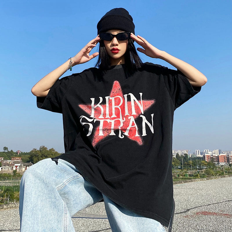 Men T-Shirt Retro Star Printing Summer