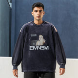 Mens Vintage Long Sleeve Shirt Print Crew Neck Long Sleeve
