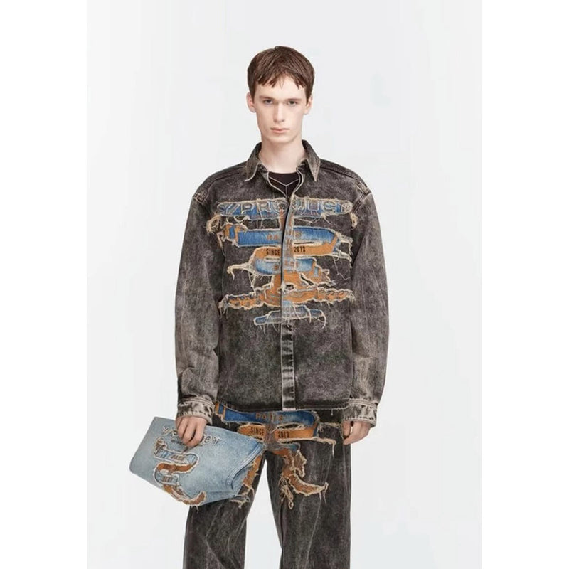 Unisex Denim Jacket Old Patch Embroidered Denim Jacket