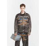 Unisex Denim Jacket Old Patch Embroidered Denim Jacket
