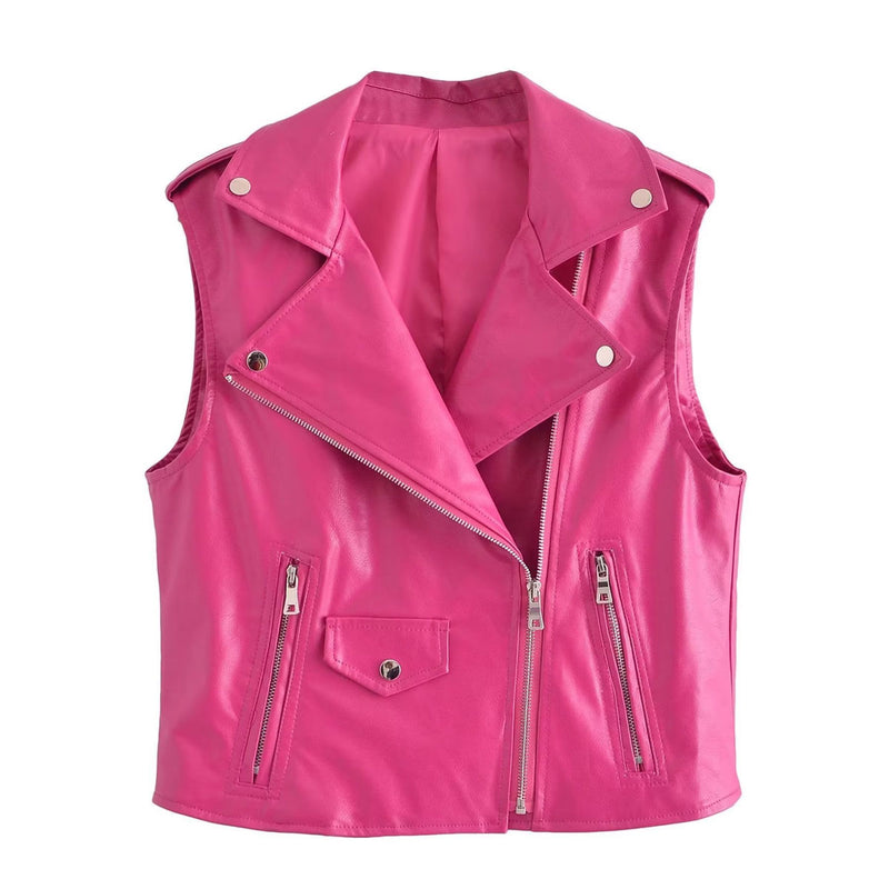 Women Vest Imitation Leather Vest Cool