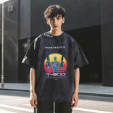 Mens Vintage T Shirt Cartoon Print Short Sleeve
