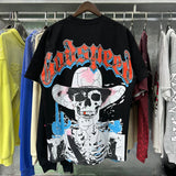 Godspeed T Shirts Great Western Skull Denim Cactus Print Cotton Casual Short Sleeve Men and Women