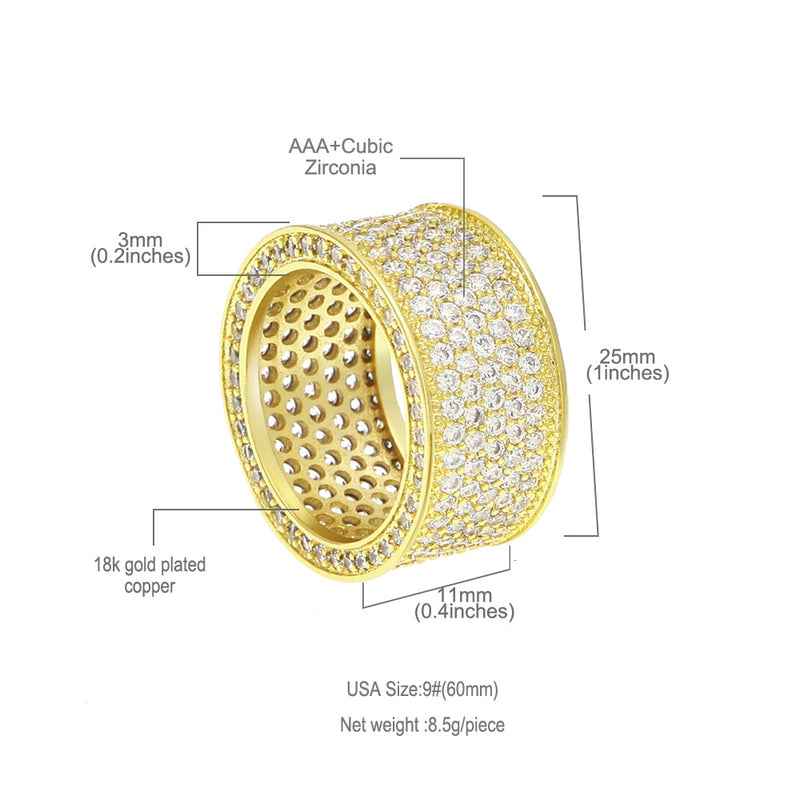 Rings Gold Plated BlingBling Micro Set Zircon Ring Hip Hop Royalty