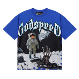Godspeed T Shirts Astronaut Moon Landing Print Cotton Casual Short Sleeve Men and Women