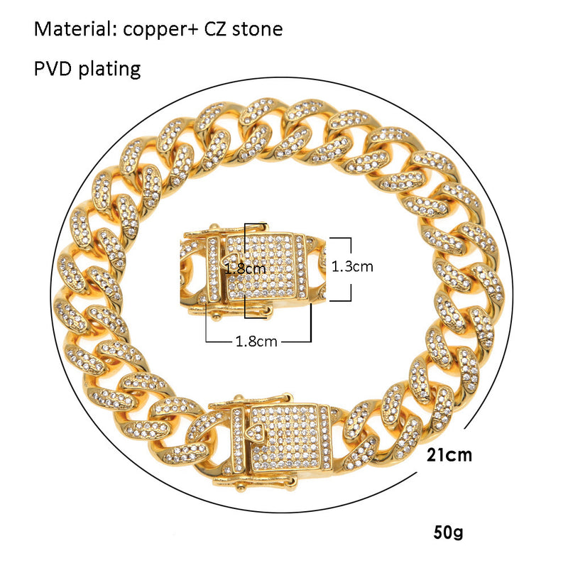 Bracelet Hip Hop Bracelet Full Diamond Gold Cuban Bracelet Spectrum St. Valentine's