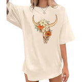 Boho Cow Skull Shirts for Women Oversized Western Country