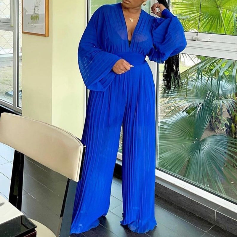 Women Jumpsuit Chiffon Wide-Leg Pants Casual Suit