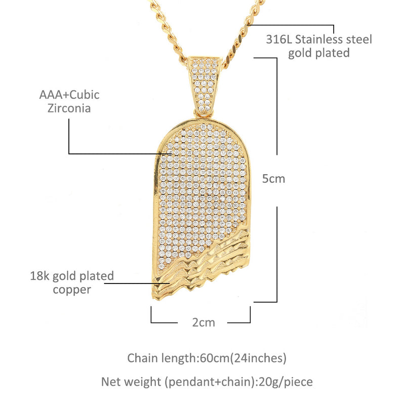 Jewelry Micro-set Zircon 18K Gold Plated Two-Tone Broken Skateboard Pendant Spectrum Jesus Pieces Royalty