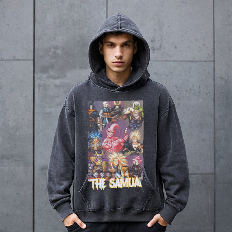 Mens Vintage Hoodie Washed Old Hooded Sweater