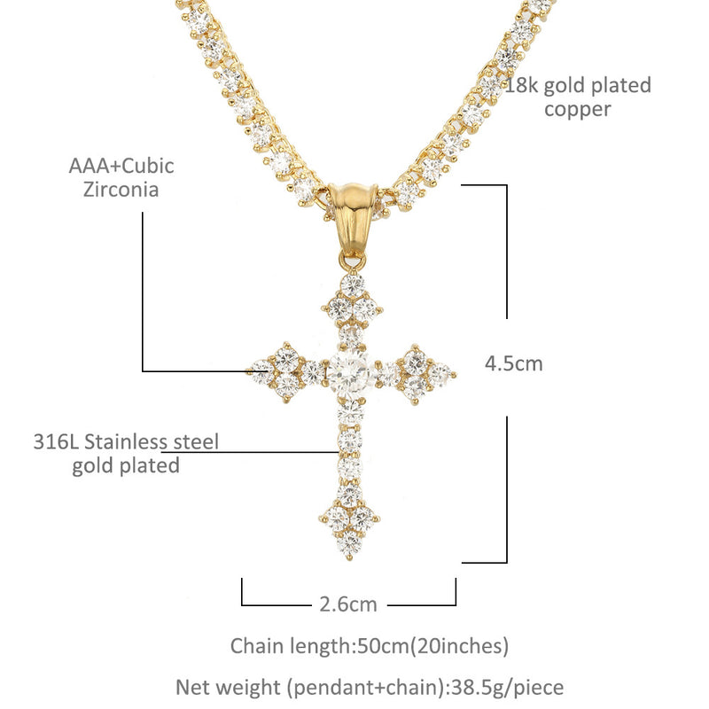 Jewelry Stainless Steel Cross Necklace Vintage AAA Zircon Pendant Necklace Crosses Spectrum St. Valentine's