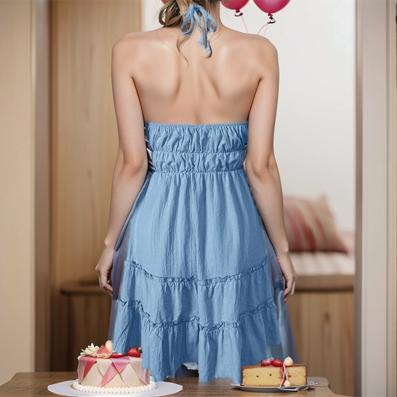 Birthday Dresses Pastoral Halter Suspender Dress