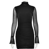 Women Dress Sexy Mesh Pleats Dress