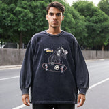 Mens Vintage Long Sleeve Shirt Autumn T-Shirt Cartoon Print Round