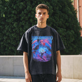 Mens Vintage T Shirt Crew Neck Washed Short Sleeves