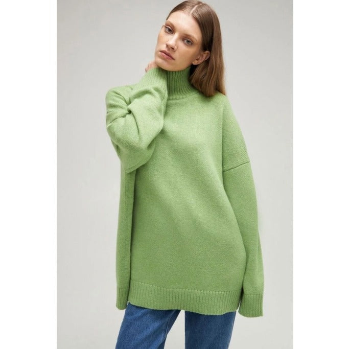 Women Work Business Casual Sweats Knitted High Collar Loose Winter Sweater