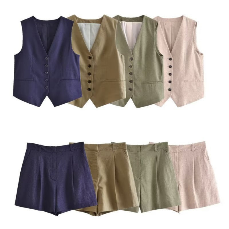 Women Vest Fashion Vest Casual Shorts Suit
