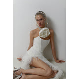 Women Dress Socialite Ostrich Feather Evening Dress