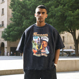 Mens Vintage T Shirt Printed Washed T-Shirt Cotton