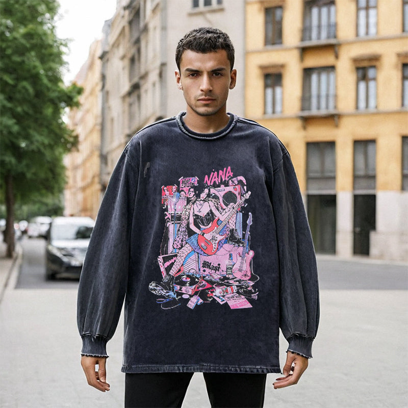 Mens Vintage Long Sleeve Shirt Vintage Cartoon Print